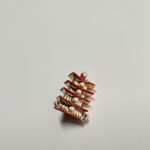 Vintage Mid Century Red and Gold Women's Brooch 1950s Asian Inspired